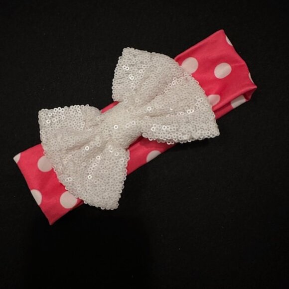 Hand Crafted Other - White Glitter Big Bow on Hot Pink & White Polka Dot Headband  GGBWHPW  Handmade